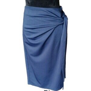 Kate Kasin Women's M  Navy Blue Side Tie Knot Midi Skirt, NWT